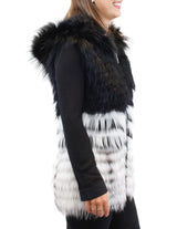 Hooded Black and White Layered Raccoon Fur Vest
