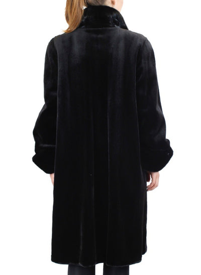 REVERSIBLE FULLY LET OUT BLACK SHEARED & UNSHEARED BLACKGLAMA MINK FUR 7/8 COAT