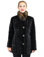 Reversible Brown Kolinsky Mink Fur w/ Russian Sable Fur Collar