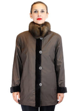 Reversible Brown Kolinsky Mink Fur w/ Russian Sable Fur Collar