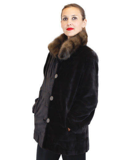 Reversible Brown Kolinsky Mink Fur w/ Russian Sable Fur Collar