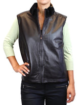 Reversible Brown Sheared Mink Fur and Lamb Leather Vest