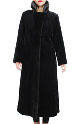 Women's Reversible Sheared and Unsheared Fully Let Out Mink Fur Long Coat