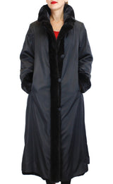 Women's Reversible Sheared and Unsheared Fully Let Out Mink Fur Long Coat