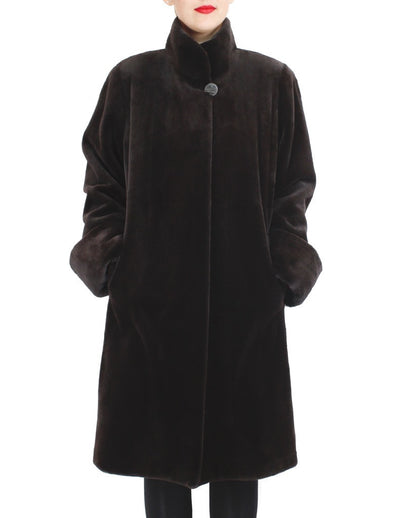 Reversible Brown Sheared Mink Fur 7/8 Coat