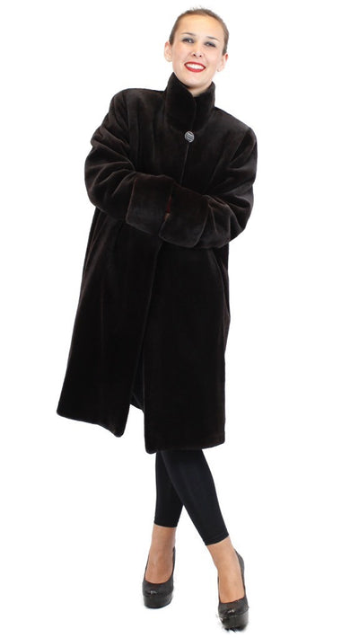 Reversible Brown Sheared Mink Fur 7/8 Coat