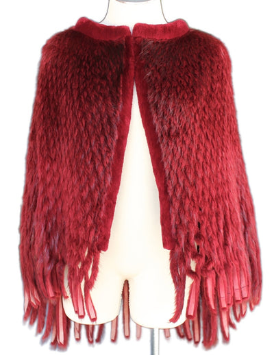 SCARLET RED BEAVER FUR PONCHO/SHAWL/CAPE, WAFFLE CUT - from THE REAL FUR DEAL & DAVID APPEL FURS new and pre-owned online fur store!