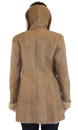 Beige Fitted Raw Edge Shearling Jacket by by Blue Duck. Made in U.S.A. Size Small.