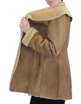 Beige Fitted Raw Edge Shearling Jacket by by Blue Duck. Made in U.S.A. Size Small.