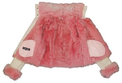 SMALL/MEDIUM PINK & WHITE SHEARLING FUR SHEEPSKIN LEATHER MOTORCYCLE JACKET - from THE REAL FUR DEAL & DAVID APPEL FURS new and pre-owned online fur store!