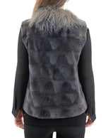 STEEL GRAY TEXTURED SHEARED MINK FUR VEST WITH MONGOLIAN LAMB COLLAR - from THE REAL FUR DEAL & DAVID APPEL FURS new and pre-owned online fur store!