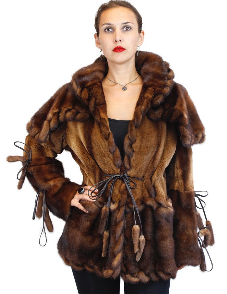 Toffee Brown Mink Fur Semi-Sheared Exotic Jacket w/ Removable Cape – The Real  Fur Deal
