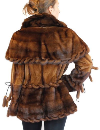 WILD STYLE TOFFEE BROWN MINK FUR SEMI-SHEARED EXOTIC JACKET W/ REMOVABLE CAPE COLLAR - from THE REAL FUR DEAL & DAVID APPEL FURS new and pre-owned online fur store!