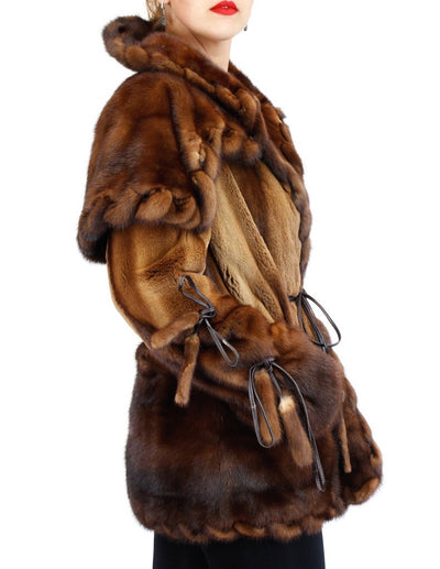 WILD STYLE TOFFEE BROWN MINK FUR SEMI-SHEARED EXOTIC JACKET W/ REMOVABLE CAPE COLLAR - from THE REAL FUR DEAL & DAVID APPEL FURS new and pre-owned online fur store!