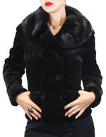 BLACK SHEARED MINK FUR FITTED DOUBLE-BREASTED JACKET W/ UNSHEARED BLACKGLAMA MINK COLLAR - from THE REAL FUR DEAL & DAVID APPEL FURS new and pre-owned online fur store!