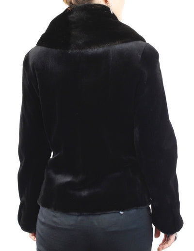 BLACK SHEARED MINK FUR FITTED DOUBLE-BREASTED JACKET W/ UNSHEARED BLACKGLAMA MINK COLLAR - from THE REAL FUR DEAL & DAVID APPEL FURS new and pre-owned online fur store!