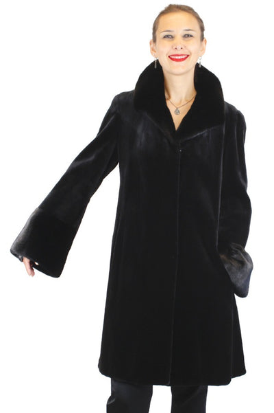 FULLY LET OUT BLACK SHEARED MINK & UNSHEARED BLACK GLAMA MINK FUR 7/8 COAT - from THE REAL FUR DEAL & DAVID APPEL FURS new and pre-owned online fur store!