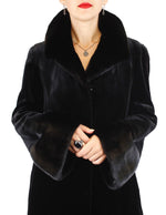 FULLY LET OUT BLACK SHEARED MINK & UNSHEARED BLACK GLAMA MINK FUR 7/8 COAT - from THE REAL FUR DEAL & DAVID APPEL FURS new and pre-owned online fur store!