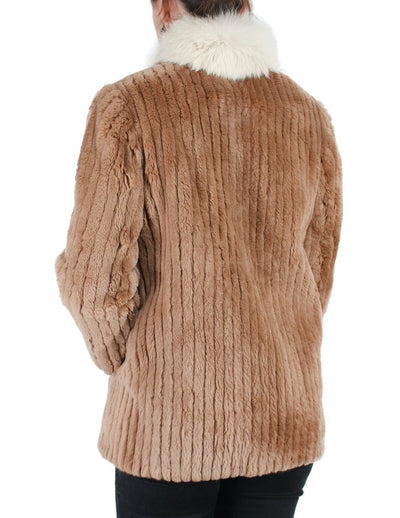 PRE-OWNED SMALL/PETITE TAN SHEARED BEAVER FUR JACKET WITH FOX FUR COLLAR, CORDUROY CUT - from THE REAL FUR DEAL & DAVID APPEL FURS new and pre-owned online fur store!