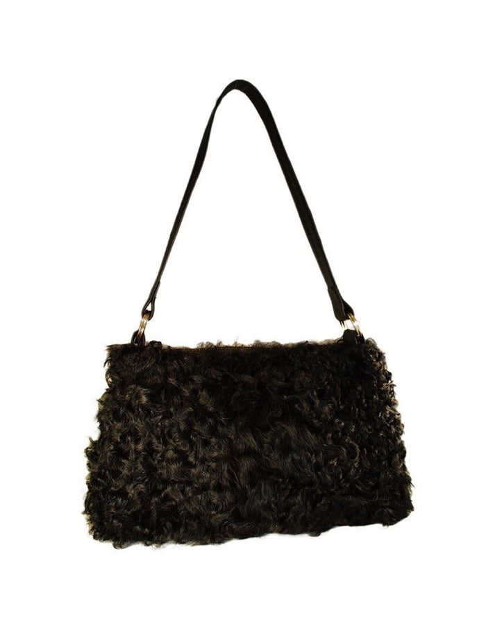 BLACK MONGOLIAN LAMB FUR & LEATHER SHOULDER BAG, PURSE - from THE REAL FUR DEAL & DAVID APPEL FURS new and pre-owned online fur store!
