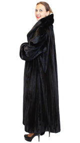 LONG BLACK GLAMA FEMALE MINK FUR ROBE/SWING COAT W/ HUGE COLLAR & CUFFS! - from THE REAL FUR DEAL & DAVID APPEL FURS new and pre-owned online fur store!