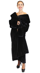 LONG BLACK GLAMA FEMALE MINK FUR ROBE/SWING COAT W/ HUGE COLLAR & CUFFS! - from THE REAL FUR DEAL & DAVID APPEL FURS new and pre-owned online fur store!